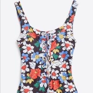 One piece floral tie up bathing suit
